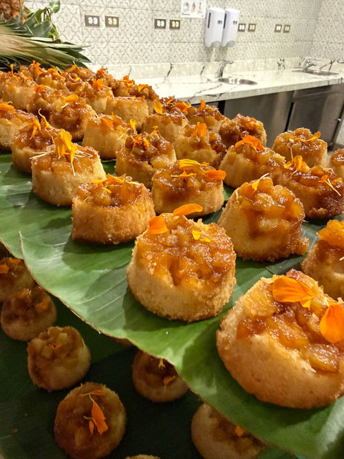 The Trade Market dining hall included a booth that sold pastries adorned with edible flower petals. The Trade Market dining hall included a booth that sold pastries adorned with edible flower petals.