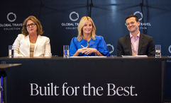 From left: Angie Licea, president of Global Travel Collection, with In the Know Experiences senior vice president Ragan Stone and GTC senior vice president of strategy and growth Josh Stevens during a press briefing at the 2026 Arrive conference.