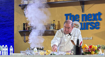 Emeril Lagasse, Carnival Cruise Line's chief culinary officer, did a cooking demonstration on June 11 in New Orleans.