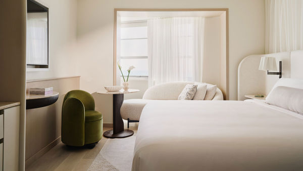An oceanview room at the Delano Miami Beach.