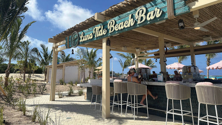 Luna Tide Beach Bar is one of three tropical bars on Carnival's side of RelaxAway, Half Moon Cay.
