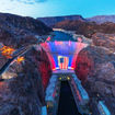 Hoover Dam is illuminated in patriotic colors at dusk each night through July 4, part of southern Nevada’s celebration of America250.