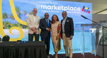 Jamaica's tourism minister Edmund Bartlett (second from left) announced a wave of developments at the Caribbean Hotel and Tourism Association's Caribbean Travel Marketplace.