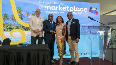 Jamaica's tourism minister Edmund Bartlett (second from left) announced a wave of developments at the Caribbean Hotel and Tourism Association's Caribbean Travel Marketplace.