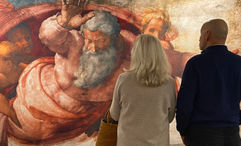 “Michelangelo’s Sistine Chapel: The Exhibition,” with representations of the artist’s frescos and sculptures, has opened at the Shops at Crystals on the Las Vegas Strip.