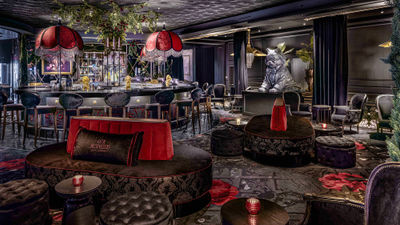 A 62-inch-tall statue of Lisa Vanderpump’s late pomeranian companion, Gigolo, is the centerpiece of the lounge that bears his name at the Vanderpump Hotel in Las Vegas.