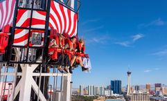 The 200-foot-tall Eye Dropper thrill ride reaches speeds up to 36 mph.