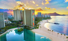 The Rainbow Tower at the Hilton Hawaiian Village is an iconic landmark in Waikiki.