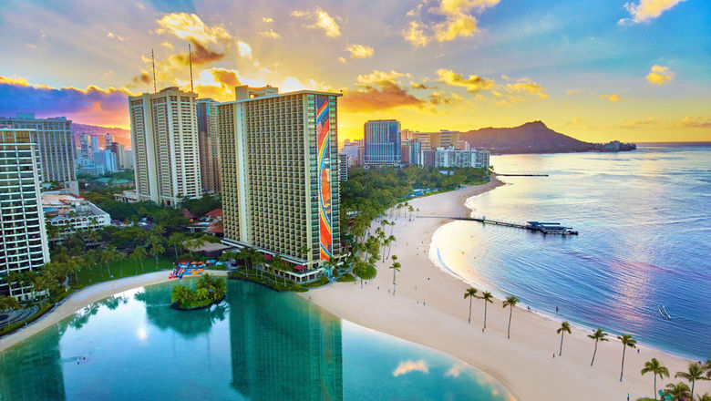 The Rainbow Tower at the Hilton Hawaiian Village is an iconic landmark in Waikiki.