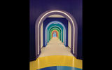 A rainbow hallway off the lobby.