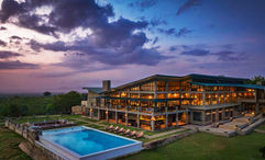 The main lodge at Wellworth Mikumi Wildlife Lodge. The new camp sits on a hillside in the Kikoboga area of Mikumi National Park and features 48 rooms built around a natural watering hole where elephants arrive uninvited at sundown.