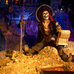 A new audio-animatronic figure on the Pirates of the Caribbean attraction turns from a pirate into a skeleton using real-time front projection and a mechanical head.