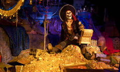 A new audio-animatronic figure on the Pirates of the Caribbean attraction turns from a pirate into a skeleton using real-time front projection and a mechanical head.