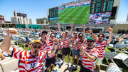 Fans caught the action of the U.S.-Australia World Cup match at Circa’s Stadium Swim, with its 143‑foot-wide screen, six pools and two swim‑up bars.