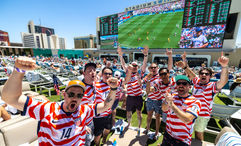 Fans caught the action of the U.S.-Australia World Cup match at Circa’s Stadium Swim, with its 143‑foot-wide screen, six pools and two swim‑up bars.