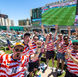 Fans caught the action of the U.S.-Australia World Cup match at Circa’s Stadium Swim, with its 143‑foot-wide screen, six pools and two swim‑up bars.