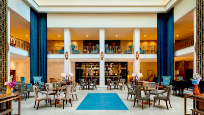 The hotel's recent interior restoration reveals the brilliance of renowned Portuguese architect Porfirio Monteiro's visionary design with its dramatic sunlit two-story atrium.