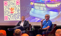 Royal Caribbean Group CEO Jason Liberty (left) and Royal Caribbean International CEO Michael Bayley speak to members of the press on the Legend of the Seas.