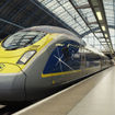 A Eurostar train at St. Pancras International Station in London.