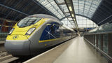 A Eurostar train at St. Pancras International Station in London.