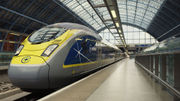 A Eurostar train at St. Pancras International Station in London.