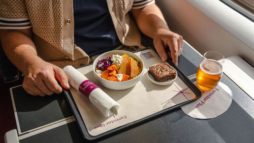A meal served in Eurostar Plus class. A meal served in Eurostar Plus class.
