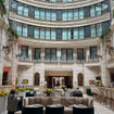 The atrium of the Paris Marriott Champs Elysees houses its Jenny restaurant.