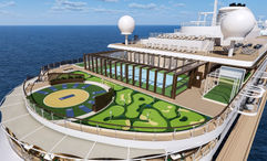 The Seven Seas Prestige's sports deck will have a yoga area, a pickleball and padel court, an 18-hole putting green and games, including digital shuffleboard tables.
