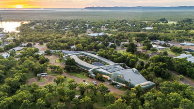 The crocodile-shaped hotel is in Kakadu National Park.