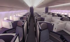 Air New Zealand's redesigned Business Premier cabin on its Boeing 777s.