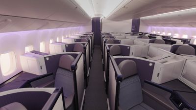 Air New Zealand's redesigned Business Premier cabin on its Boeing 777s.