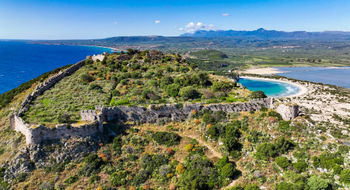 Palaiokastro is a 13th century Frankish castle ruin situated above Nestor's Cave. The sights are an easy drive from the Costa Navarino resorts.