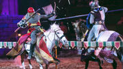 The action-packed dinner show "Tournament of Kings" at Excalibur includes jousting on horseback.