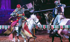 The action-packed dinner show "Tournament of Kings" at Excalibur includes jousting on horseback.
