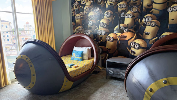 The Despicable Me Kids' Suites at Loews Portofino Bay Hotel, overlooking the hotel's replica of Portofino's harbor in Italy.