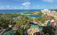 The view of Atlantis' Aquaventure waterpark and pool areas from a 17th floor balcony in the resort's signature Royal Towers.