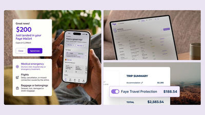 A few examples of Faye as a traveler would see the service, both on mobile and desktop.
