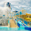 Great Tides Waterpark will feature a children's splash area with multiple waterslides and water spraying from above.