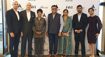 Members of the Accor and Javi Group leadership teams celebrate the signing of the Fairmont Rishikesh, Himalayas.