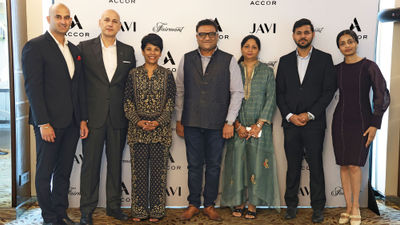 Members of the Accor and Javi Group leadership teams celebrate the signing of the Fairmont Rishikesh, Himalayas.