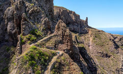 Hikers make their way along one of Santo Antao's marked trails, part of Cabo Verde's push to build out its hiking infrastructure with support from the ATTA and the World Bank.