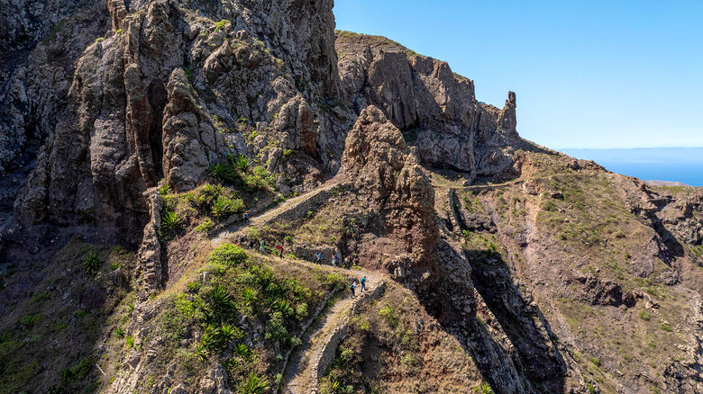 Hikers make their way along one of Santo Antao's marked trails, part of Cabo Verde's push to build out its hiking infrastructure with support from the ATTA and the World Bank.