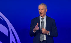 United CEO Scott Kirby speaking during an event at United's flight-training center in Denver on Aug. 20.