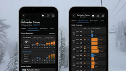 The OpenSnow app, showing detailed forecasts for Palisades Tahoe.