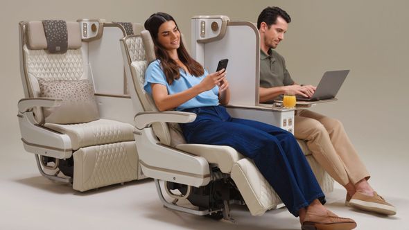 The electric privacy divider extends to the full height of the seat.
