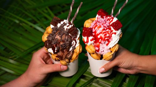Tidal Treats: Bubble waffle sundaes.