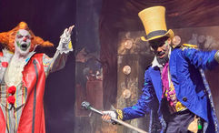 Halloween Horror Nights icons Jack the Clown and Dr. Oddfellow make an appearance at a media event.