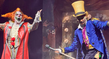 Halloween Horror Nights icons Jack the Clown and Dr. Oddfellow make an appearance at a media event.
