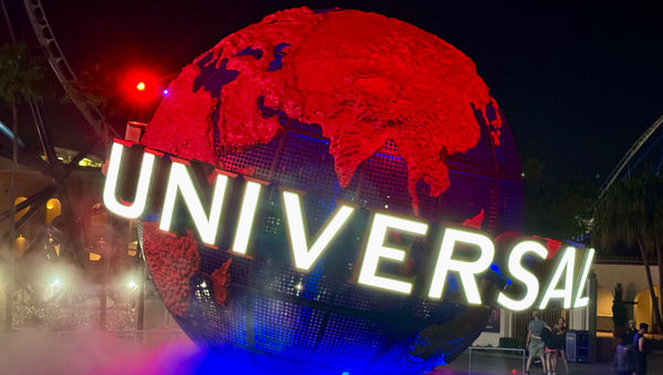 The Universal Studios Globe gets some spooky lighting and the event's signature fog for Halloween Horror Nights. The Universal Studios Globe gets some spooky lighting and the event's signature fog for Halloween Horror Nights.