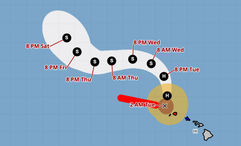 The track of Hurricane Lowell after it leaves Hawaii.